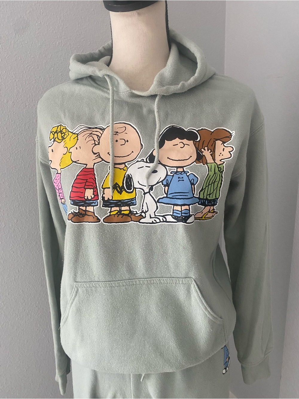 PEANUTS Best Friends Women Light Green Pullover Graphic Sweatshirt Hoodie | XS